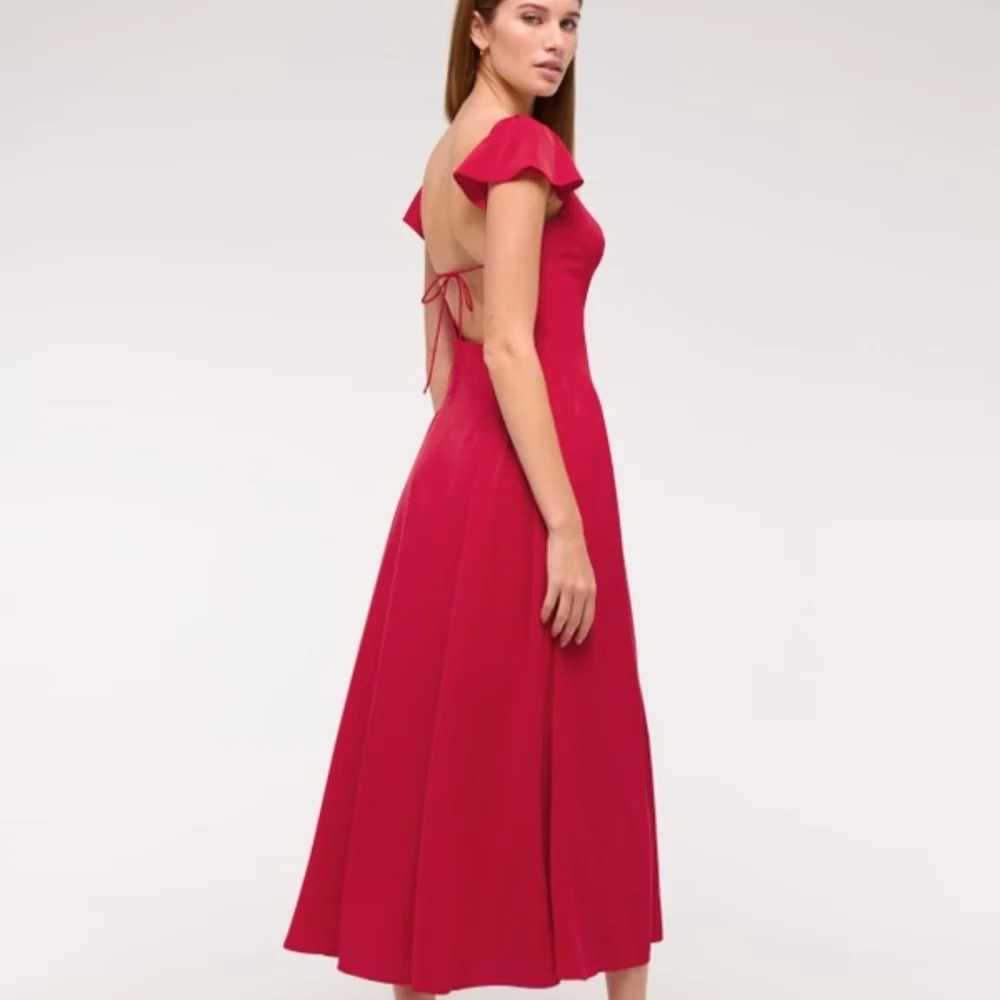 Abercrombie & Fitch Red Flutter-Sleeve Midi Dress with Side Slit, Size M - Picture 4 of 10